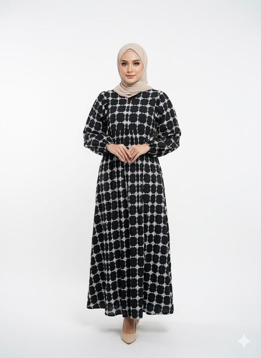 ASHIE EMBROIDERY CHECKERED DRESS